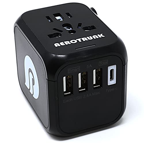 Aerotrunk Universal Travel Adapter Wall Charger - More Than 150 Countries - 4 USB Ports