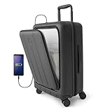 Aerotrunk Airline Approved Carry On Luggage with Front Pocket - Premium Hard Shell Expandable Suitcase with Spinner Wheels, TSA Lock - Carry-on 23' Black
