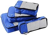 Amazon Basics 4 Piece Packing Travel Organizer Zipper Cubes Set, Small, Medium, Large, and Slim, Blue