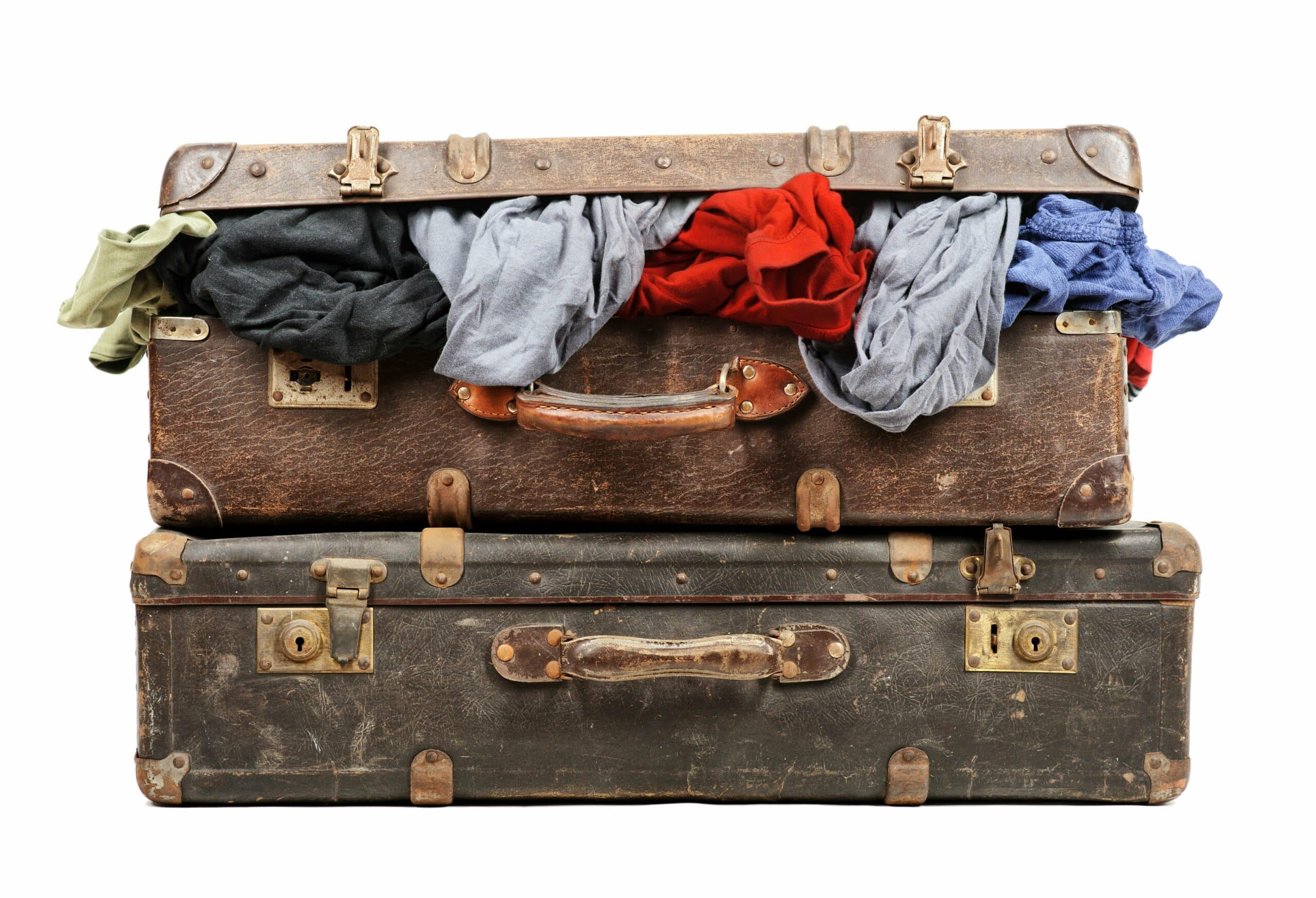 dirty clothes in old luggage