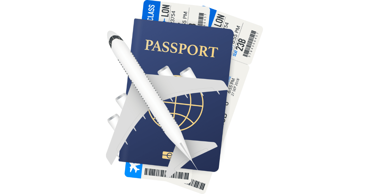 airline illustration with passport and tickets